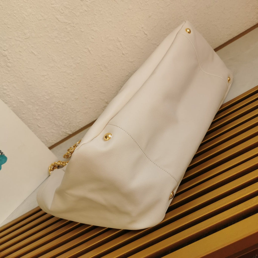 PRADA CHAIN TOTE 39 SOFT WHITE CALFSKIN