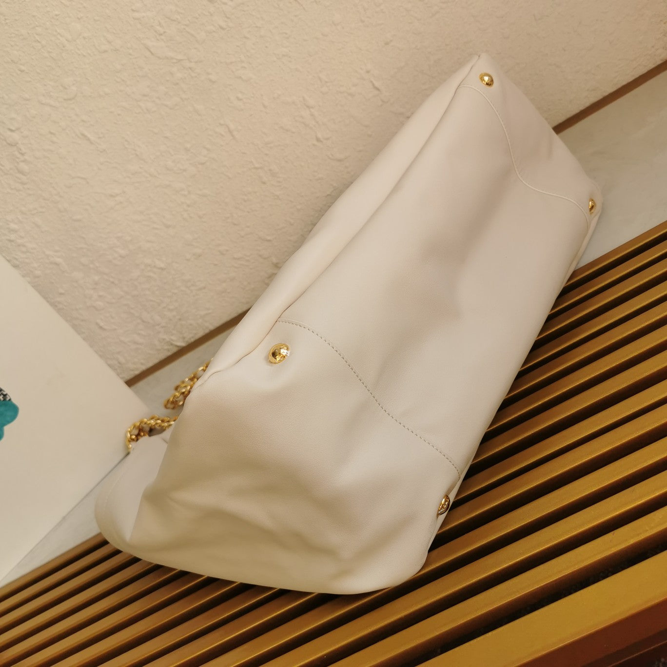 PRADA CHAIN TOTE 39 SOFT WHITE CALFSKIN
