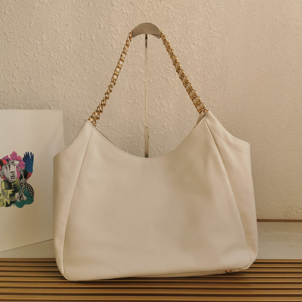 PRADA CHAIN TOTE 39 SOFT WHITE CALFSKIN