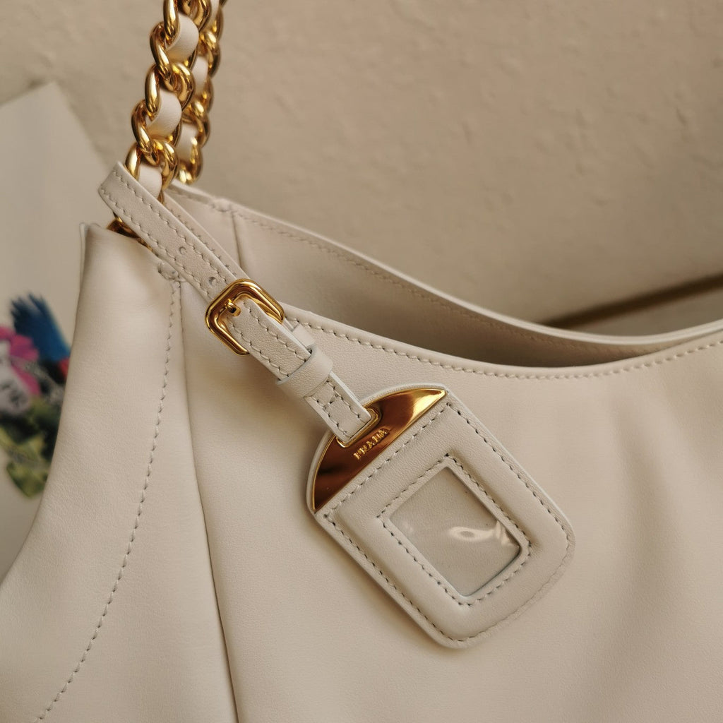 PRADA CHAIN TOTE 39 SOFT WHITE CALFSKIN