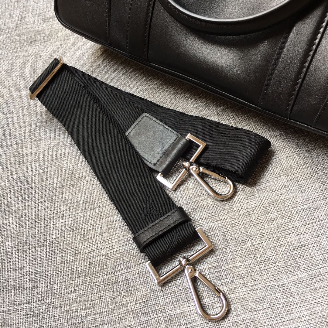 PRADA EMBOSSED LOGO BRIEFCASE 38 IN BLACK SMOOTH CALFSKIN