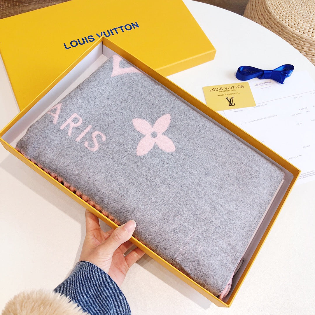 LOUIS VUITTON REYKJAVIK SCARF 180 CM IN DOPHIN GRAY MIX PINK CASHMERE 392868