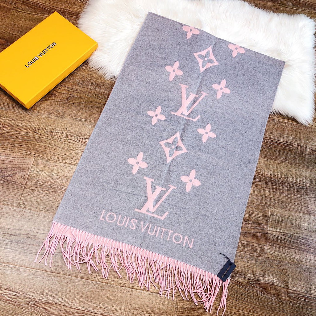 LOUIS VUITTON REYKJAVIK SCARF 180 CM IN DOPHIN GRAY MIX PINK CASHMERE 392868