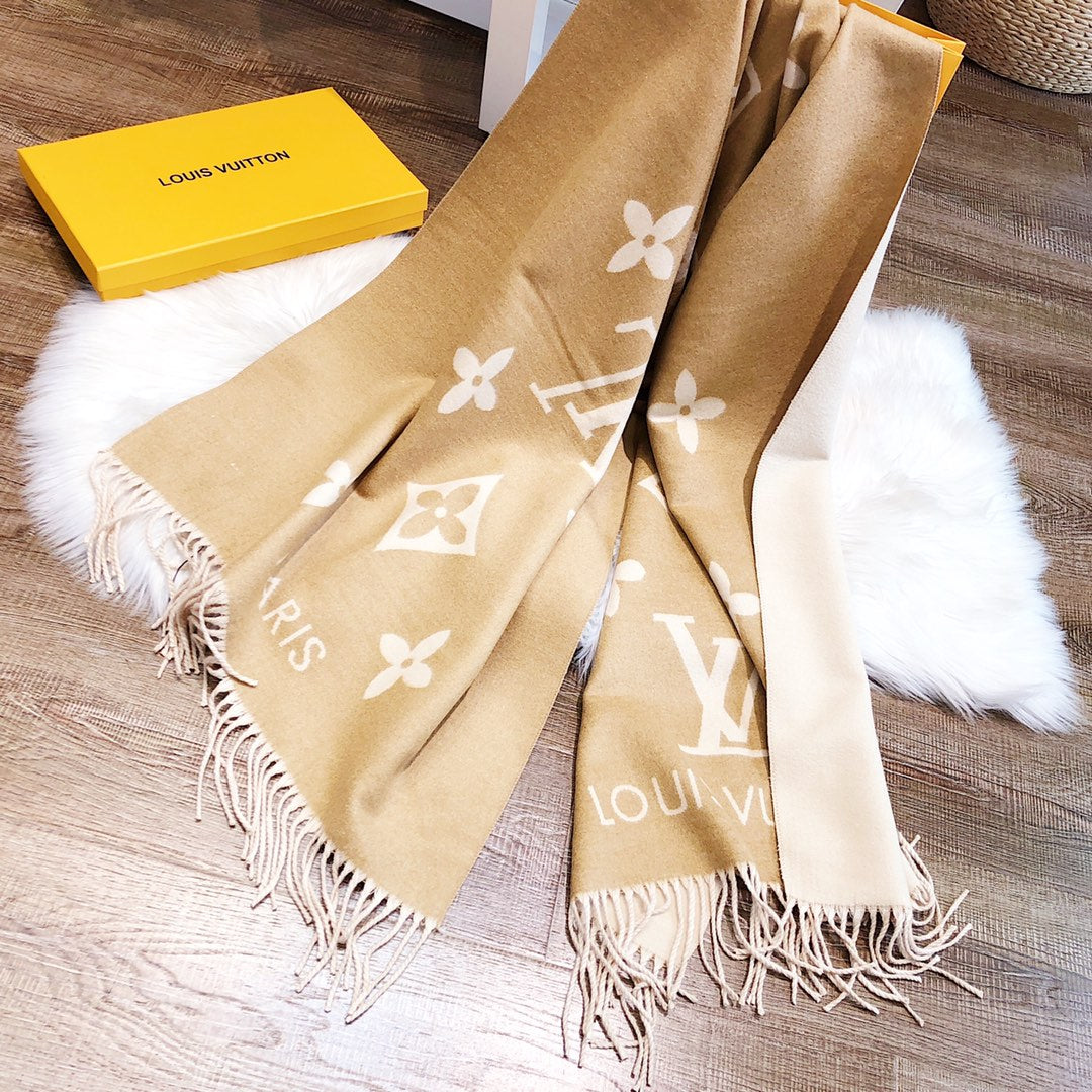 LOUIS VUITTON REYKJAVIK SCARF 180 CM IN TORTILLA BROWN CASHMERE 392871