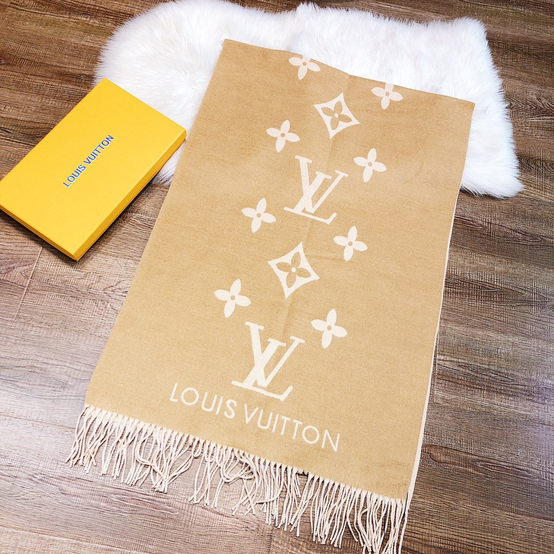 LOUIS VUITTON REYKJAVIK SCARF 180 CM IN TORTILLA BROWN CASHMERE 392871