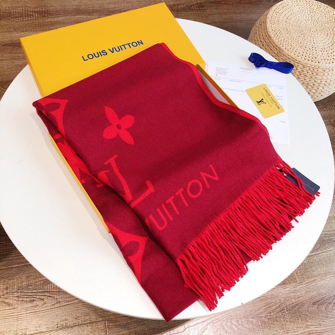 LOUIS VUITTON REYKJAVIK SCARF 180 CM IN RUBY RED CASHMERE 392872