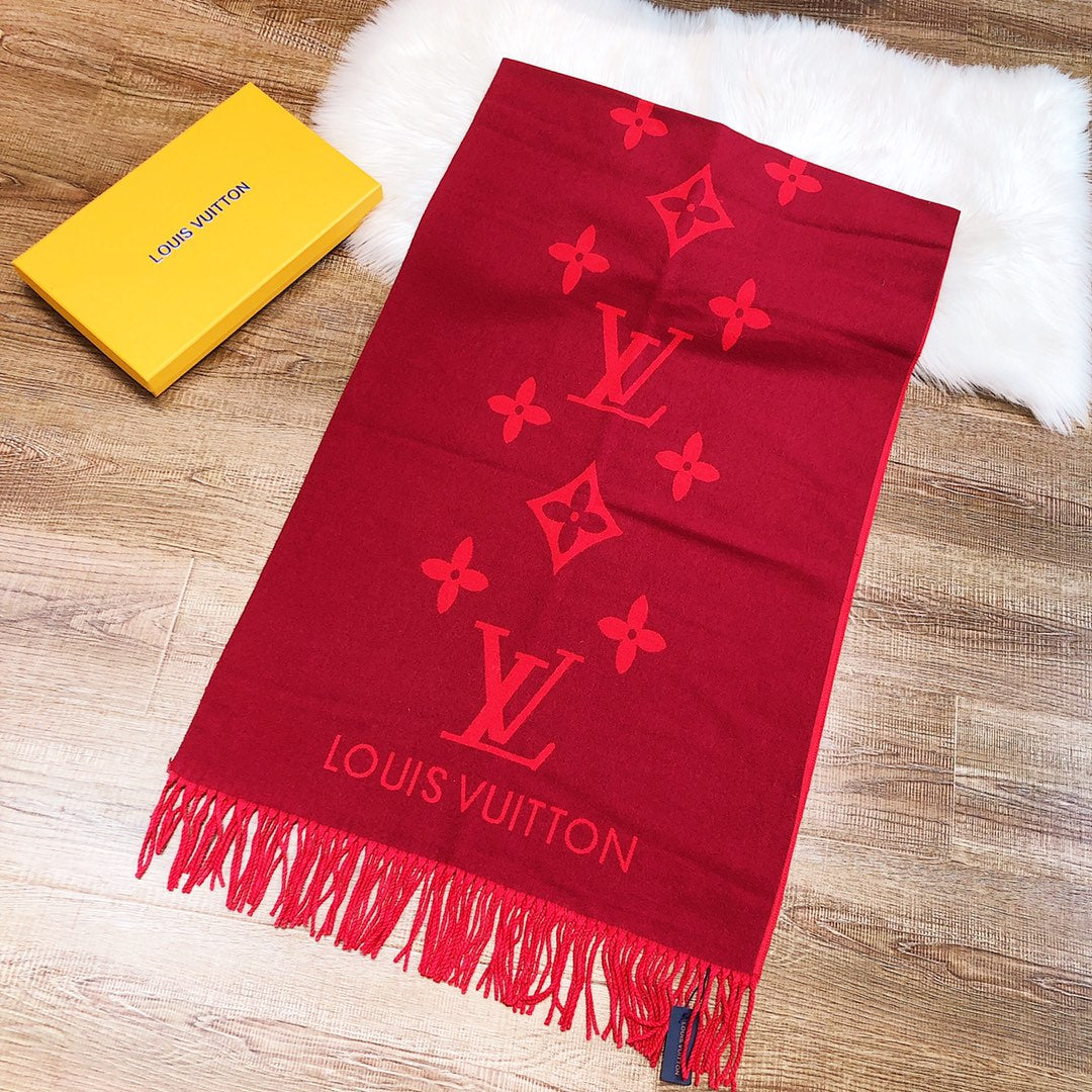 LOUIS VUITTON REYKJAVIK SCARF 180 CM IN RUBY RED CASHMERE 392872