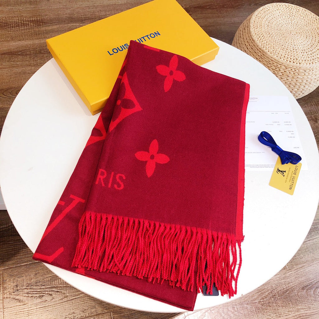 LOUIS VUITTON REYKJAVIK SCARF 180 CM IN RUBY RED CASHMERE 392872