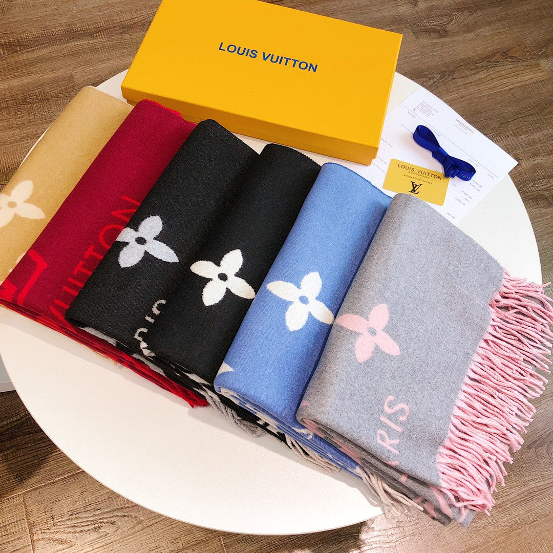LOUIS VUITTON REYKJAVIK SCARF 180 CM IN BLACK MIX WHITE CASHMERE 392870
