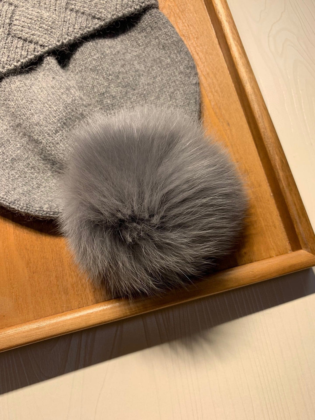 PRADA BEANIE HAT IN DOVE GRAY WOOL AND RABBIT FUR 361434