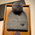 PRADA BEANIE HAT IN DOVE GRAY WOOL AND RABBIT FUR 361434