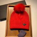 PRADA BEANIE HAT IN CHERRY RED WOOL AND RABBIT FUR 361436