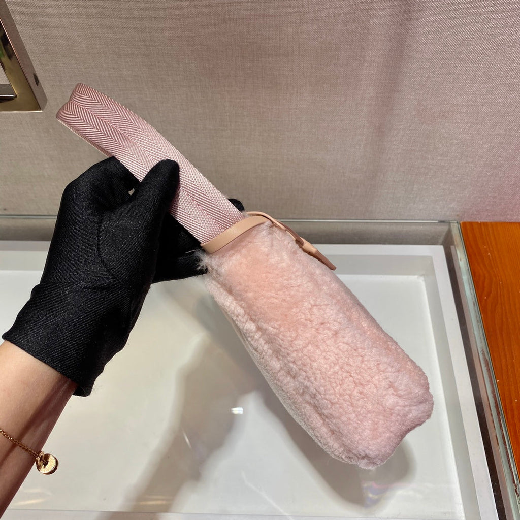 PRADA HOBO BAG 23 IN LIGHT PINK SHEARLING