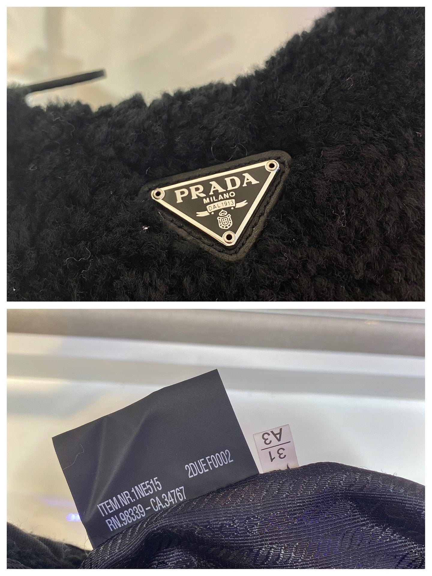 PRADA HOBO BAG 23 IN BLACK SHEARLING