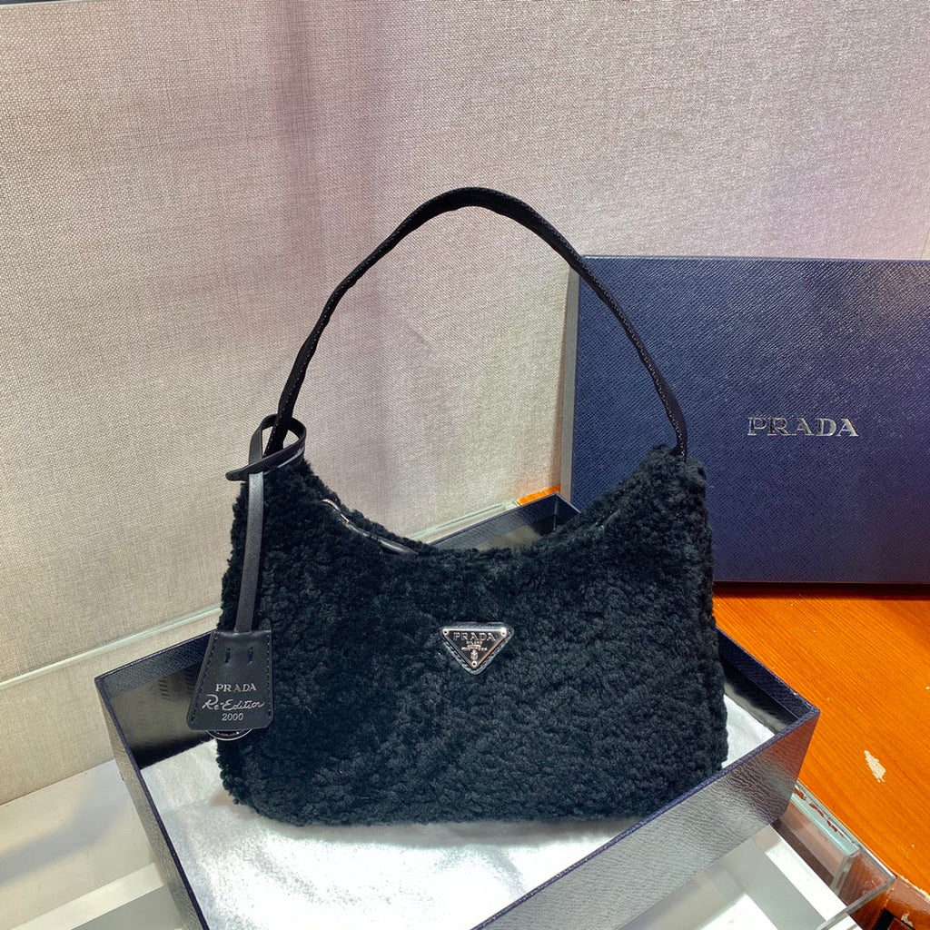 PRADA HOBO BAG 23 IN BLACK SHEARLING