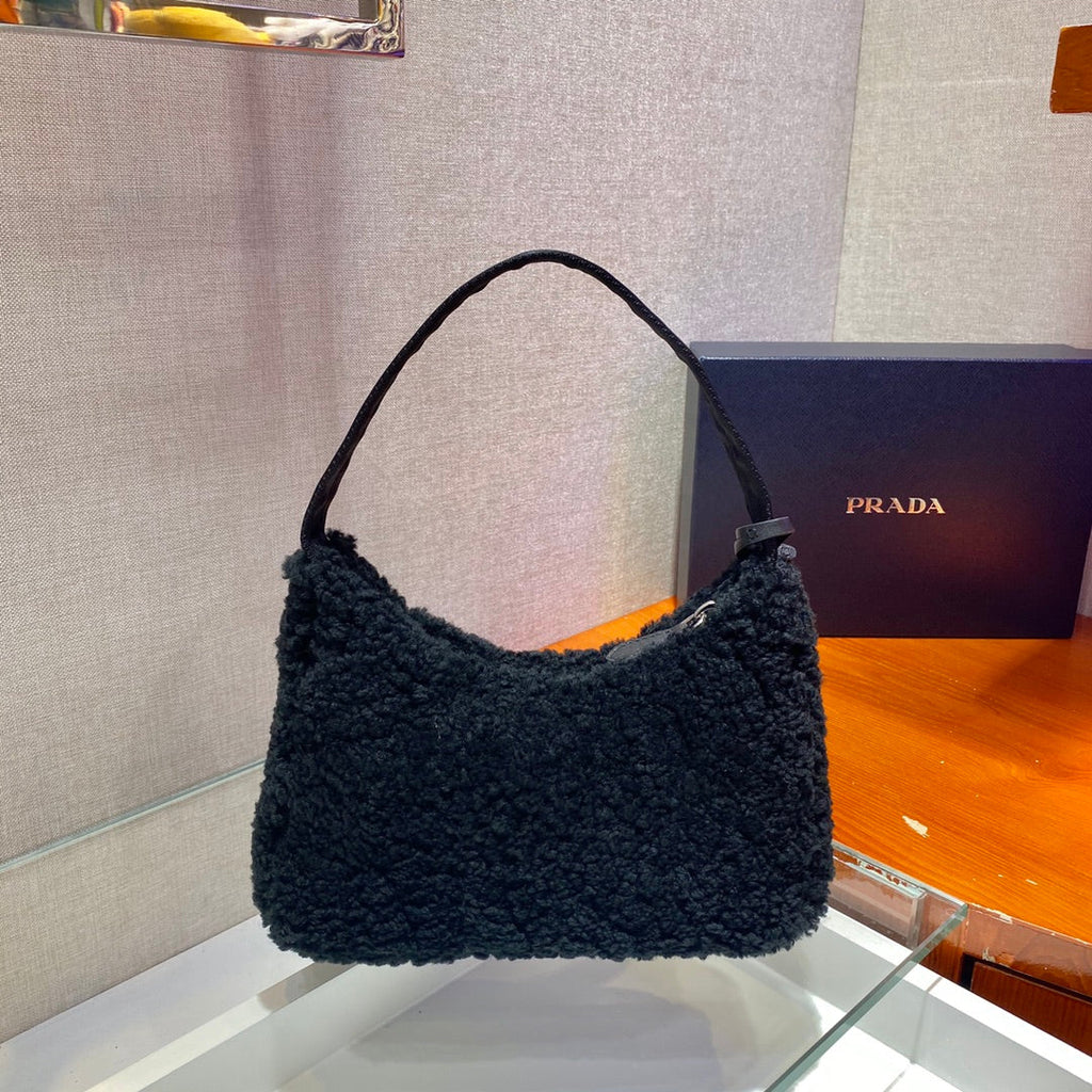 PRADA HOBO BAG 23 IN BLACK SHEARLING