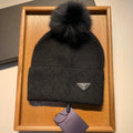PRADA BEANIE HAT IN BLACK WOOL AND RABBIT FUR 361438