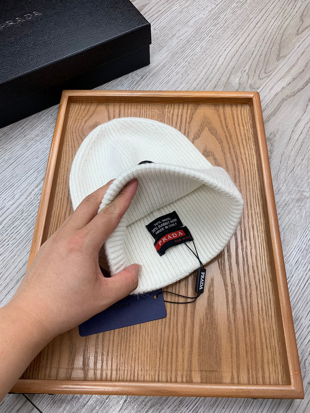 PRADA BEANIE HAT IN WHITE WOOL 431356