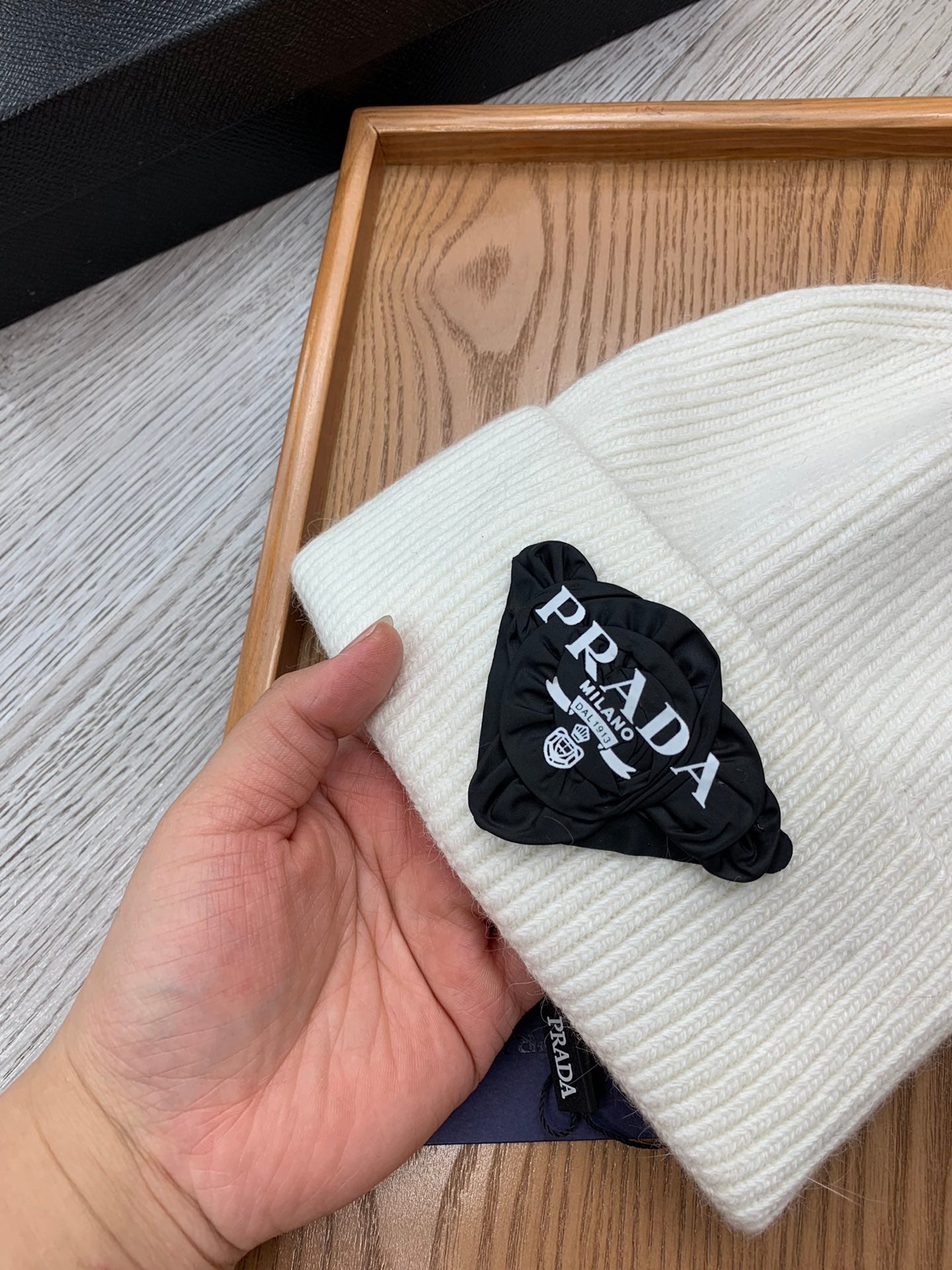 PRADA BEANIE HAT IN WHITE WOOL 431356