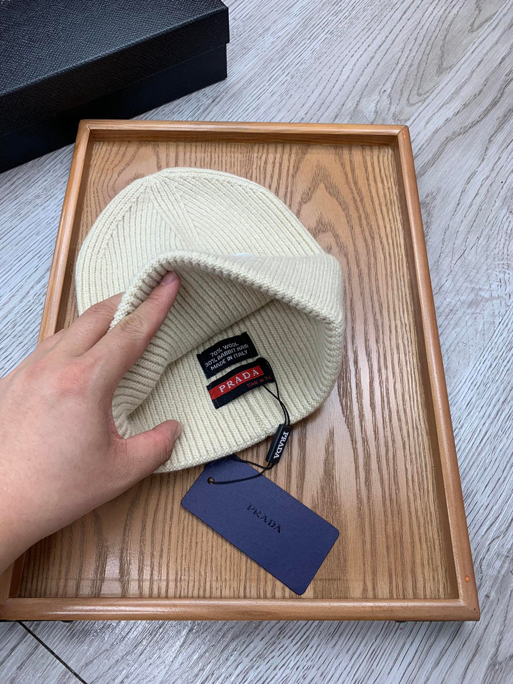 PRADA BEANIE HAT IN BISQUE BEIGE WOOL 431355