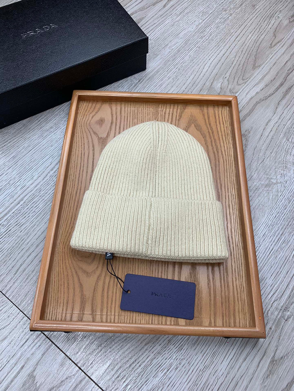 PRADA BEANIE HAT IN BISQUE BEIGE WOOL 431355