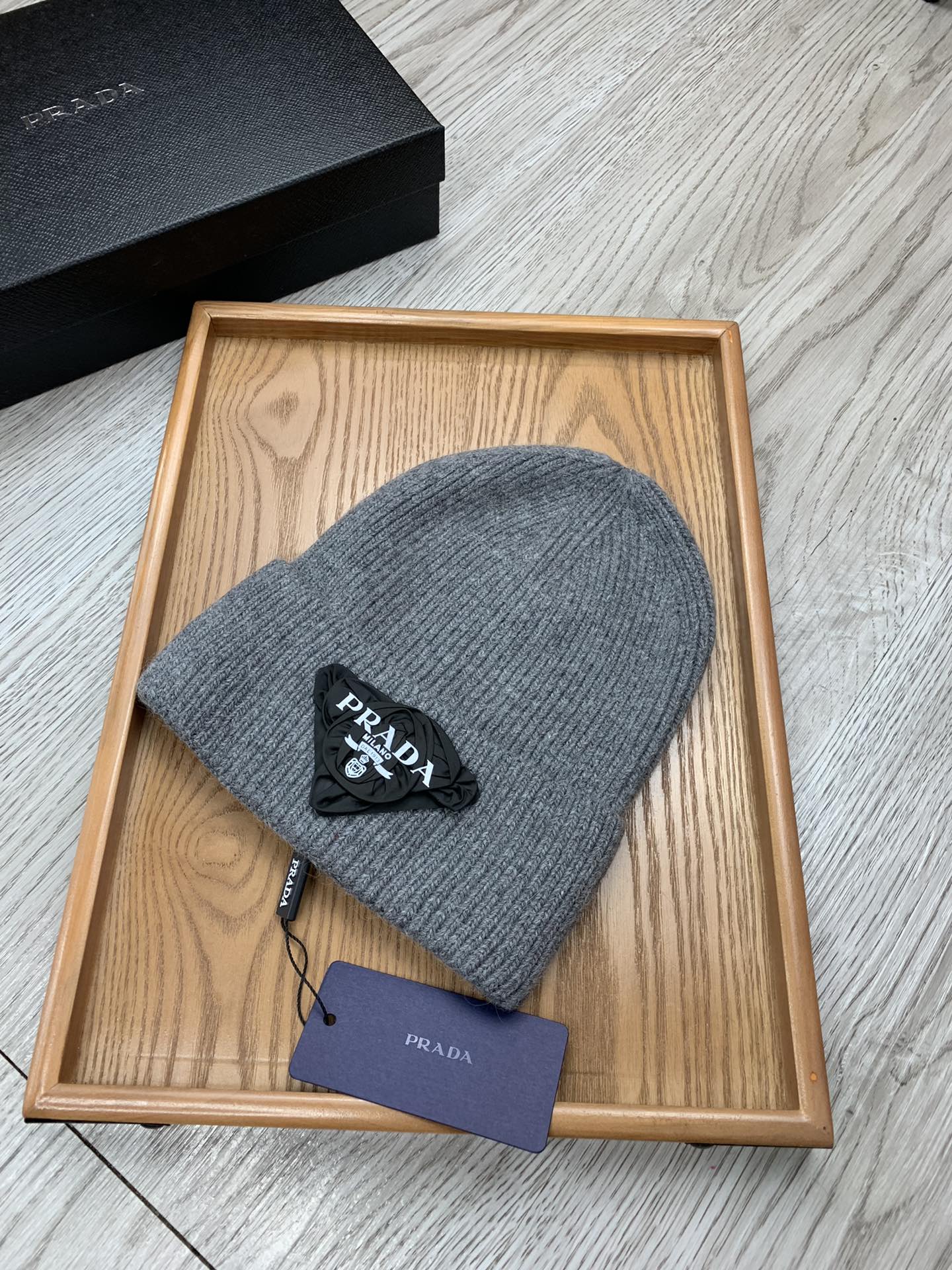 PRADA BEANIE HAT IN RHINO GRAY WOOL 431361
