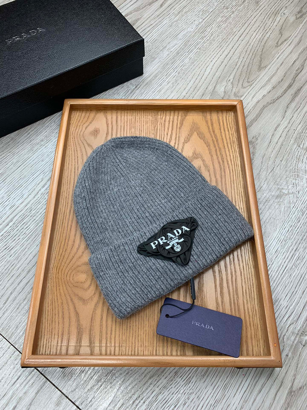 PRADA BEANIE HAT IN RHINO GRAY WOOL 431361