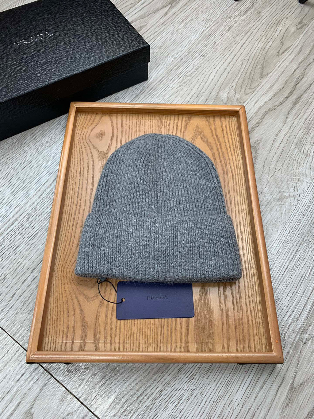 PRADA BEANIE HAT IN RHINO GRAY WOOL 431361