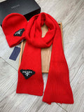 PRADA SET SCARF AND HAT IN CHERRY RED WOOL AND RABBIT FUR 386076