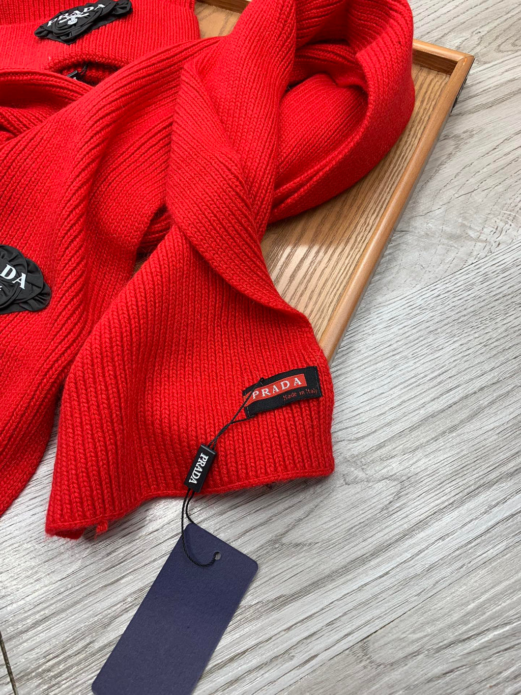 PRADA SET SCARF AND HAT IN CHERRY RED WOOL AND RABBIT FUR 386076