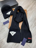PRADA SET SCARF AND HAT IN BLACK WOOL AND RABBIT FUR 386077