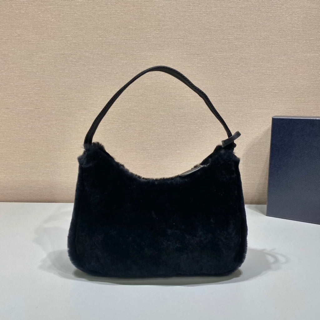 PRADA HOBO BAG 23 IN BLACK RABBIT FUR