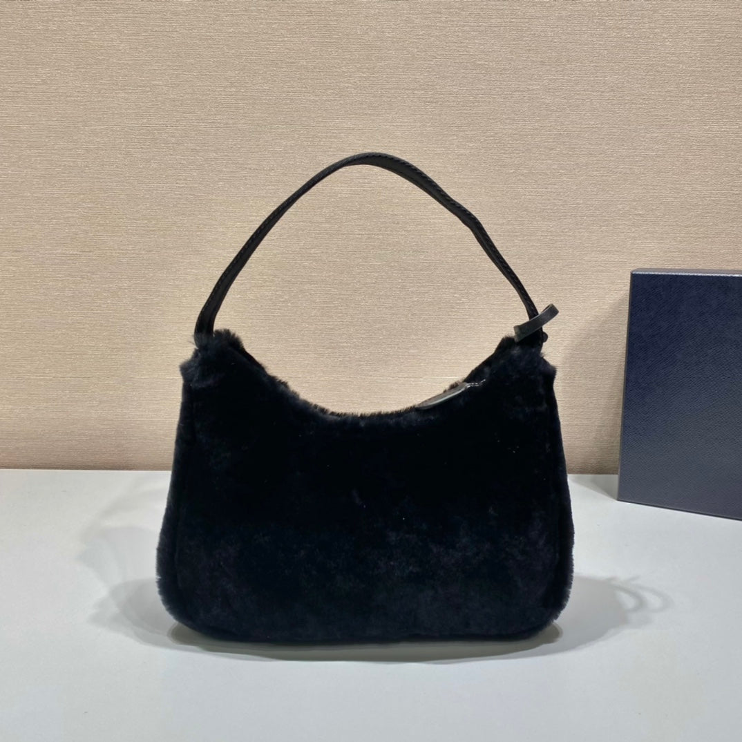 PRADA HOBO BAG 23 IN BLACK RABBIT FUR
