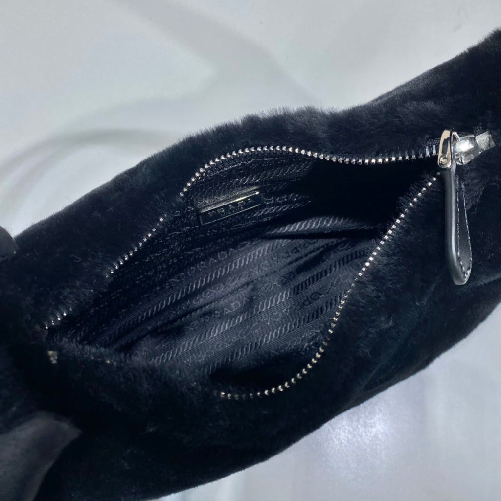 PRADA HOBO BAG 23 IN BLACK RABBIT FUR