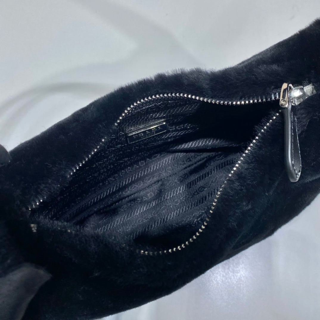 PRADA HOBO BAG 23 IN BLACK RABBIT FUR