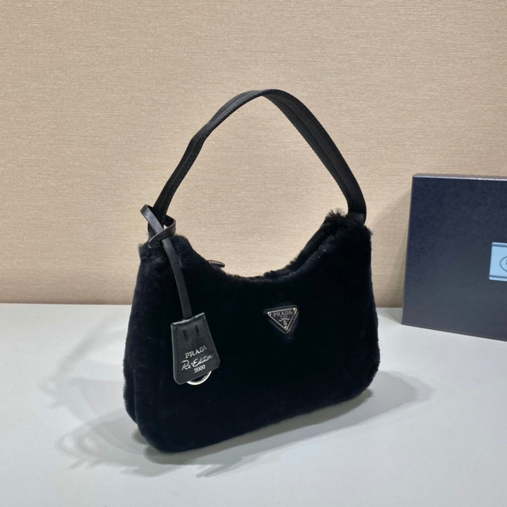 PRADA HOBO BAG 23 IN BLACK RABBIT FUR
