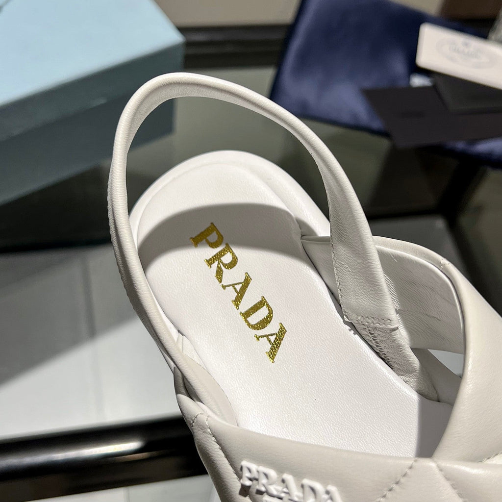 PRADA PADDED CRISSCROSS SANLS WHITE LAMBSKIN
