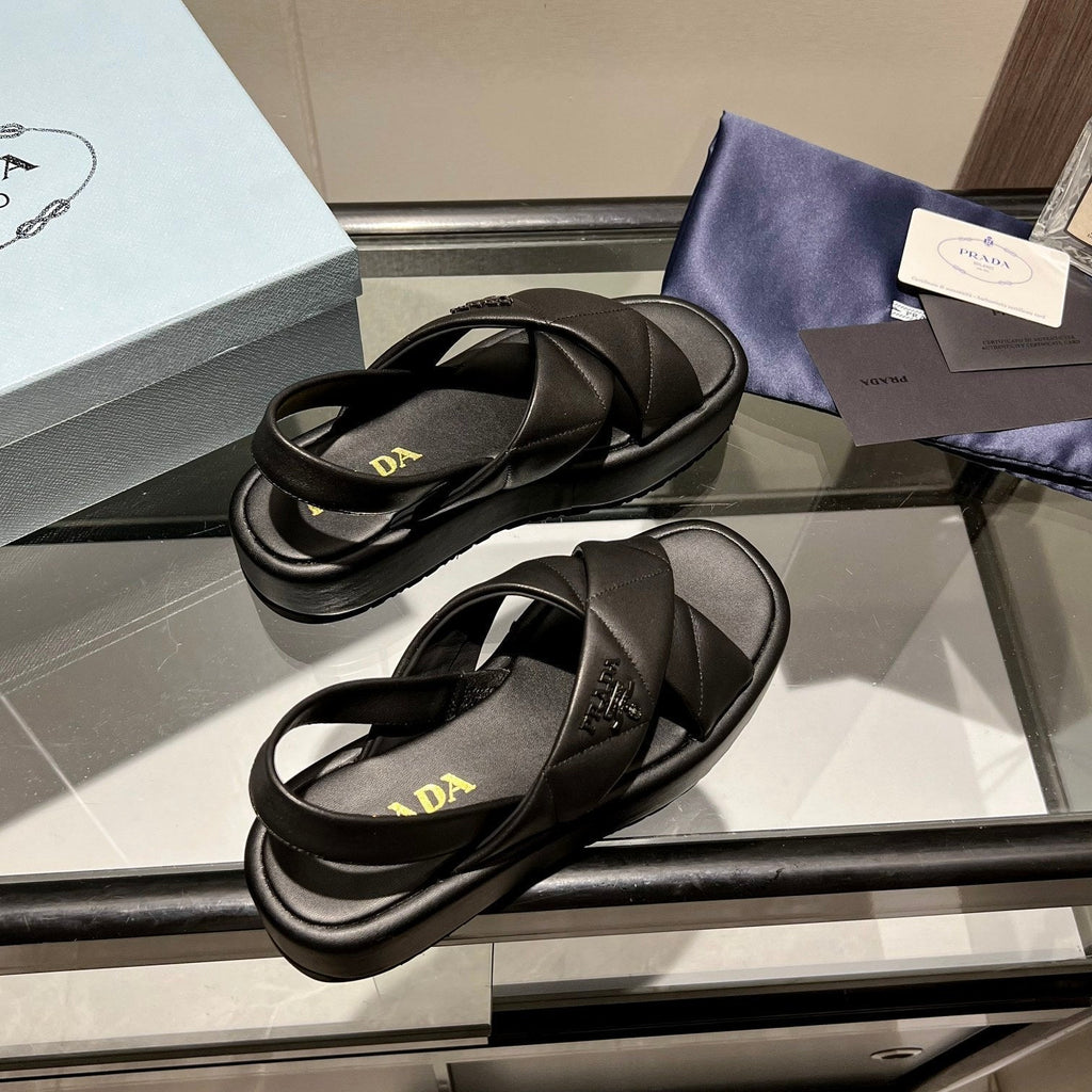PRADA PADDED CRISSCROSS SANLS BLACK LAMBSKIN