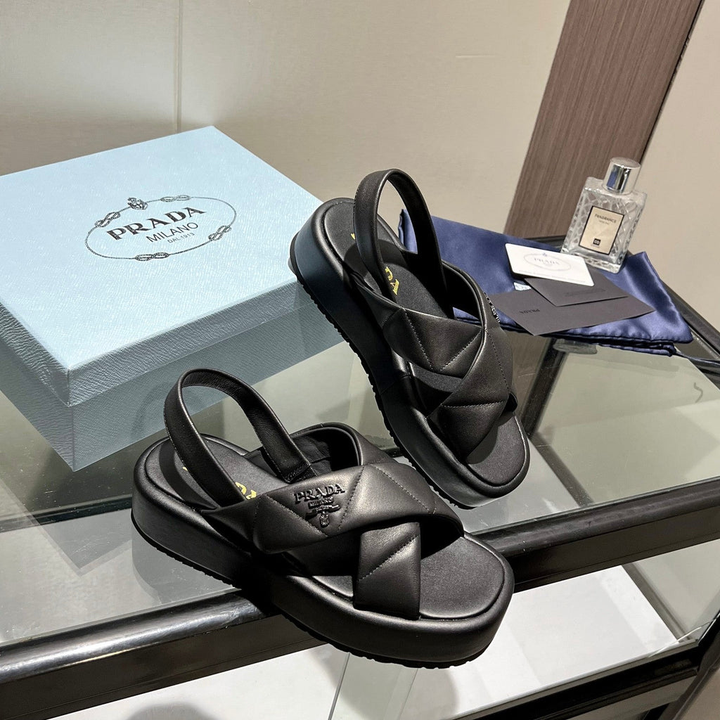 PRADA PADDED CRISSCROSS SANLS BLACK LAMBSKIN