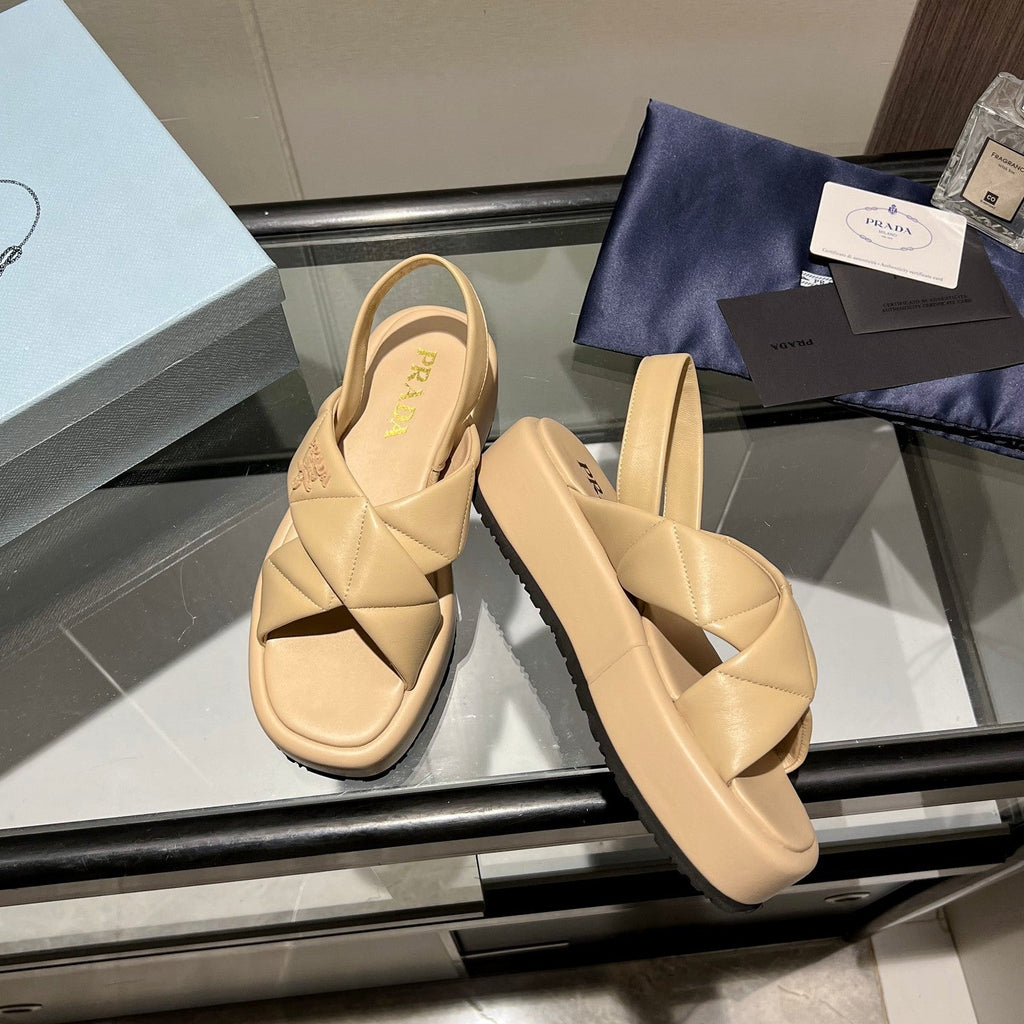 PRADA PADDED CRISSCROSS SANLS BEIGE LAMBSKIN