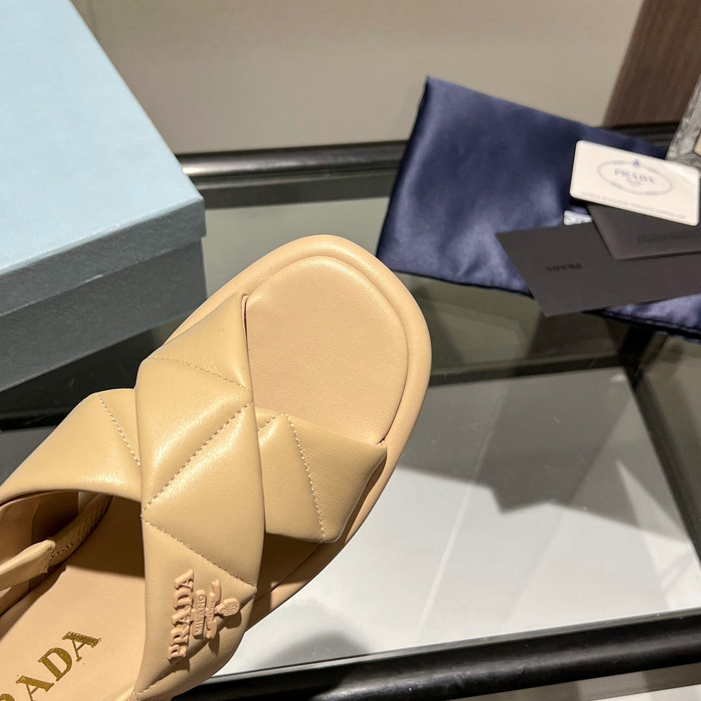 PRADA PADDED CRISSCROSS SANLS BEIGE LAMBSKIN