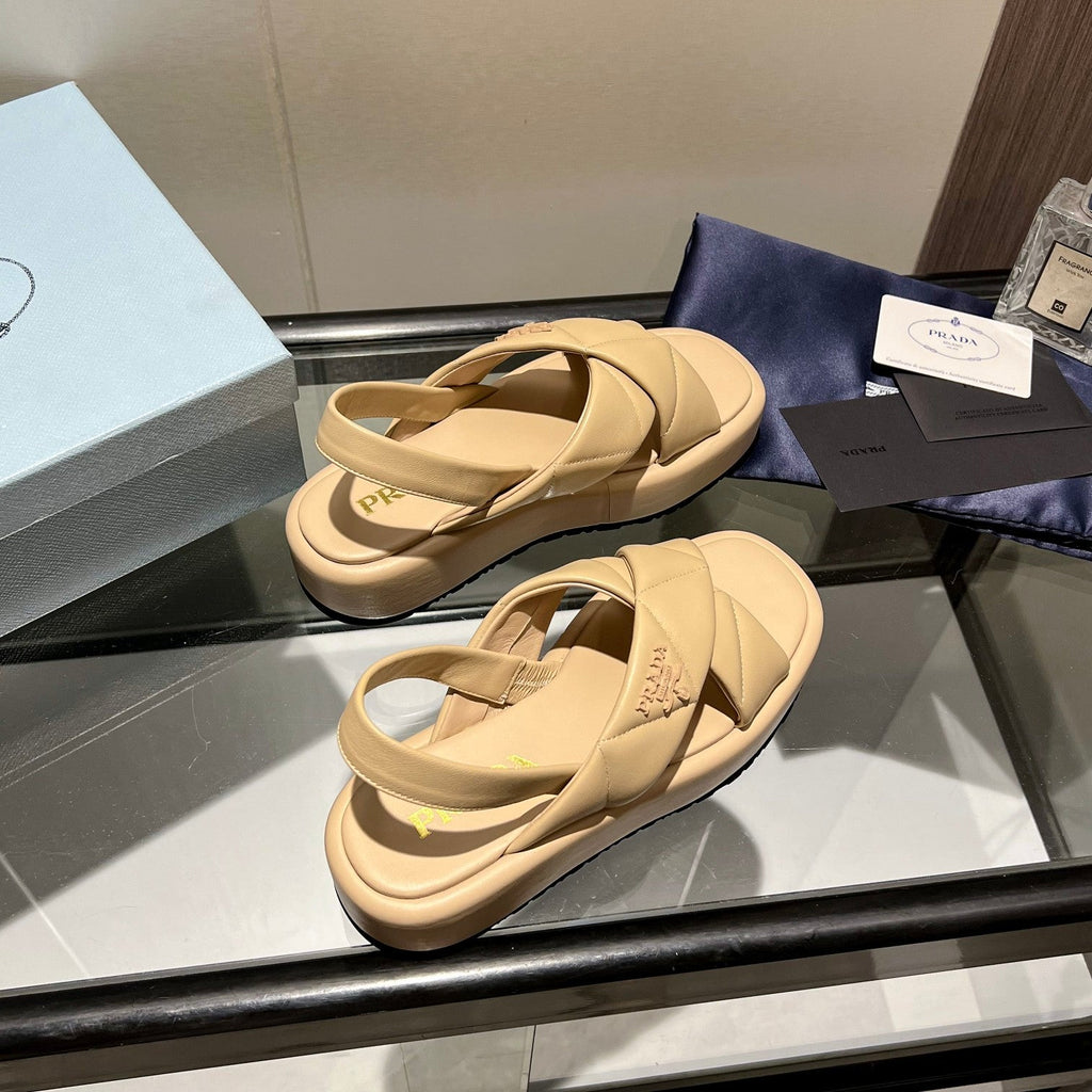 PRADA PADDED CRISSCROSS SANLS BEIGE LAMBSKIN