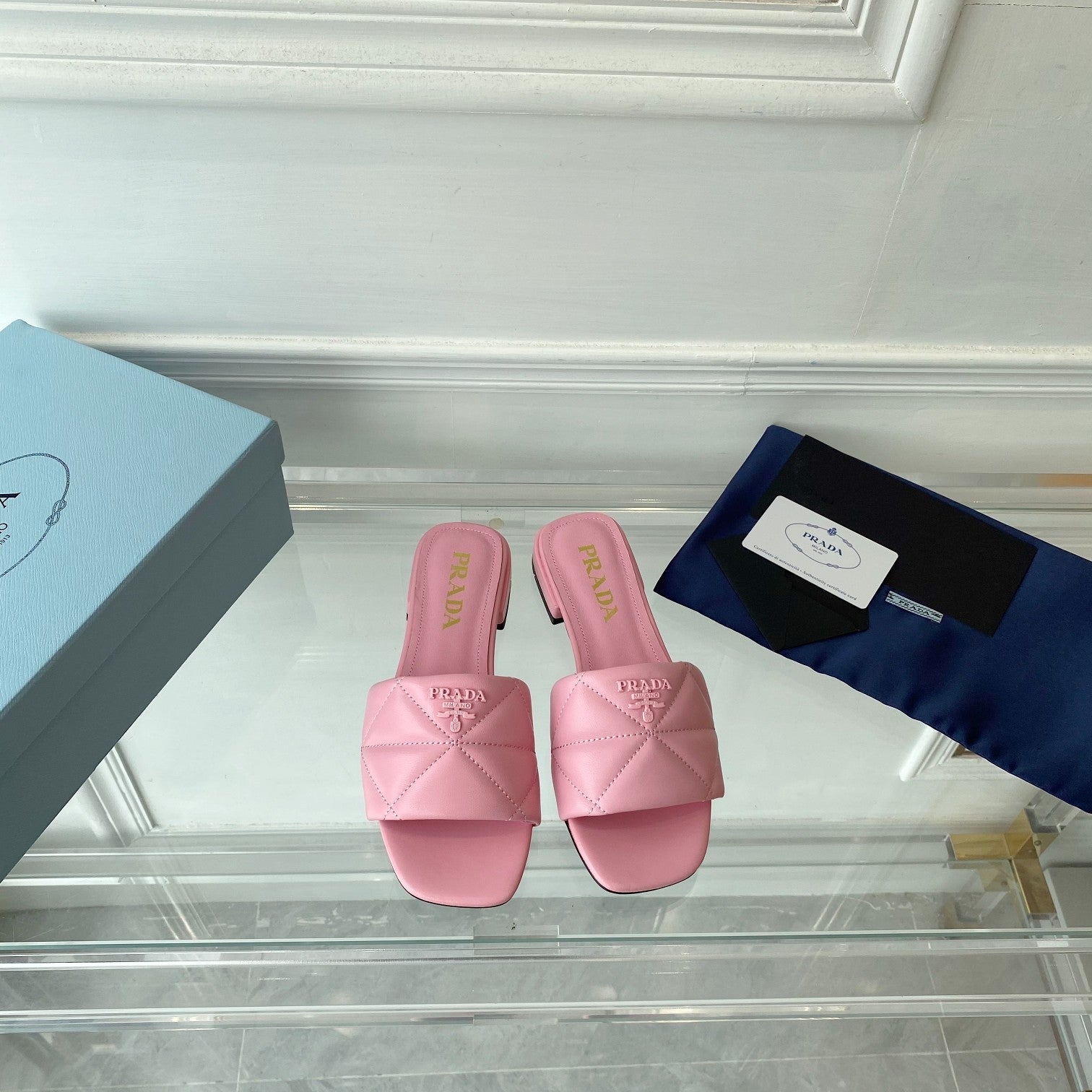 PRADA Pra Slide 25 Quilted Pink leather
