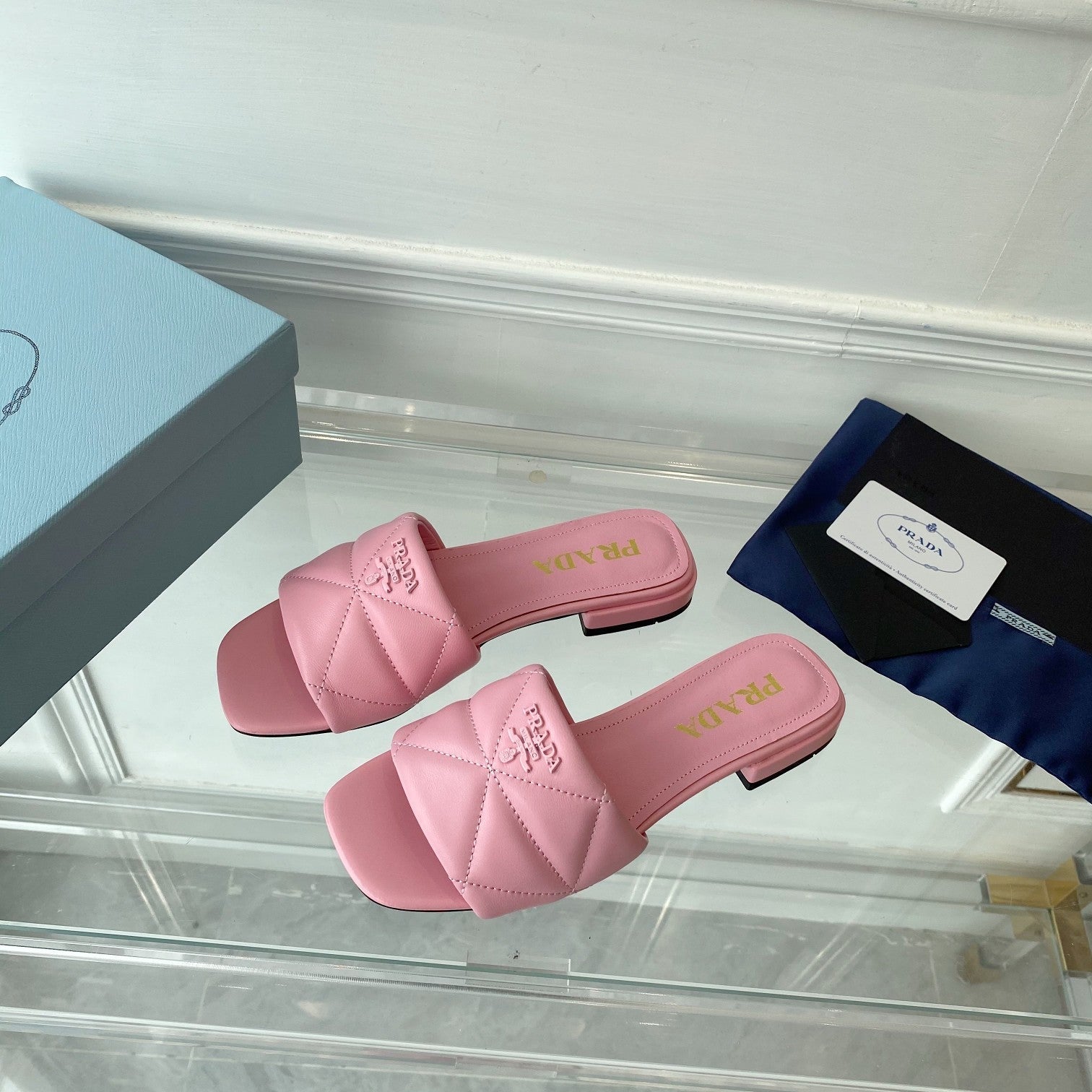 PRADA Pra Slide 25 Quilted Pink leather