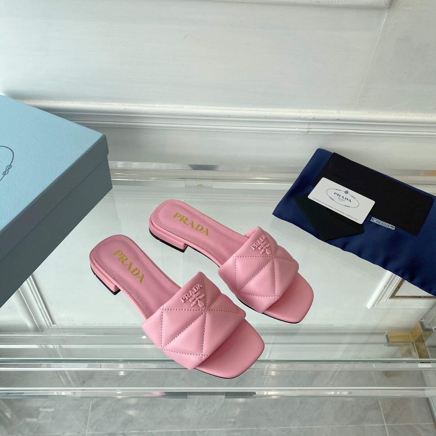 PRADA Pra Slide 25 Quilted Pink leather