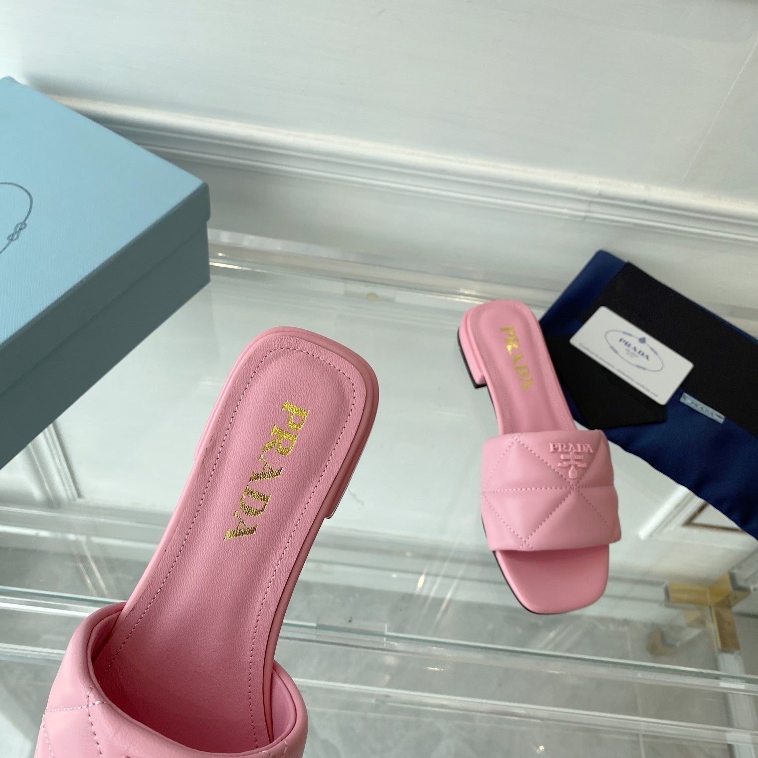 PRADA Pra Slide 25 Quilted Pink leather