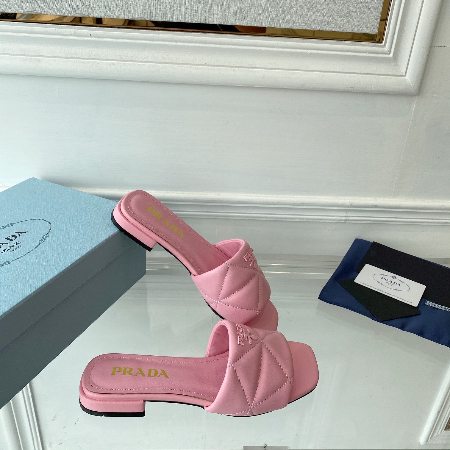 PRADA Pra Slide 25 Quilted Pink leather