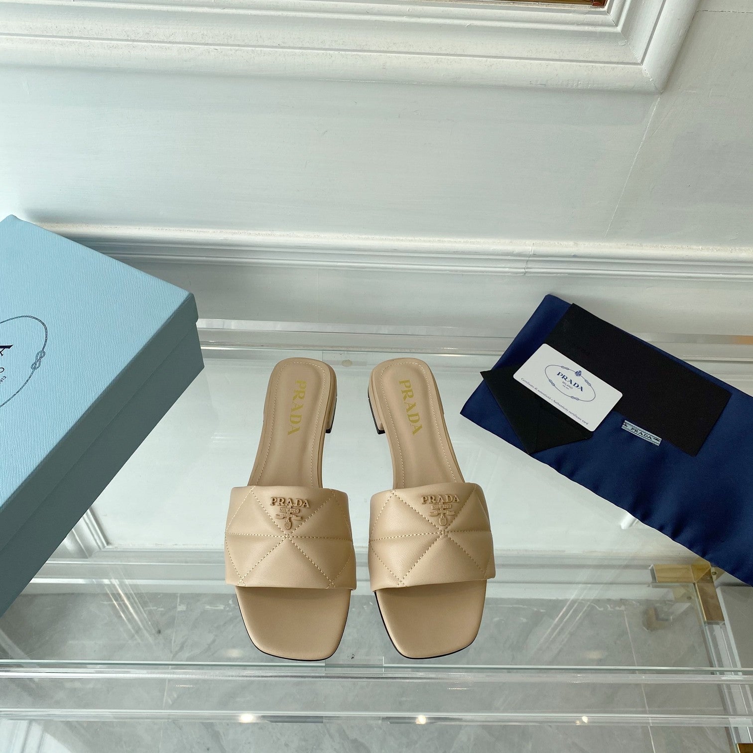 PRADA Pra Slide 25 Quilted Beige leather