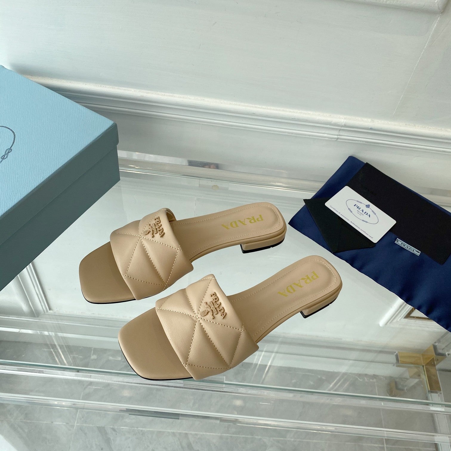 PRADA Pra Slide 25 Quilted Beige leather