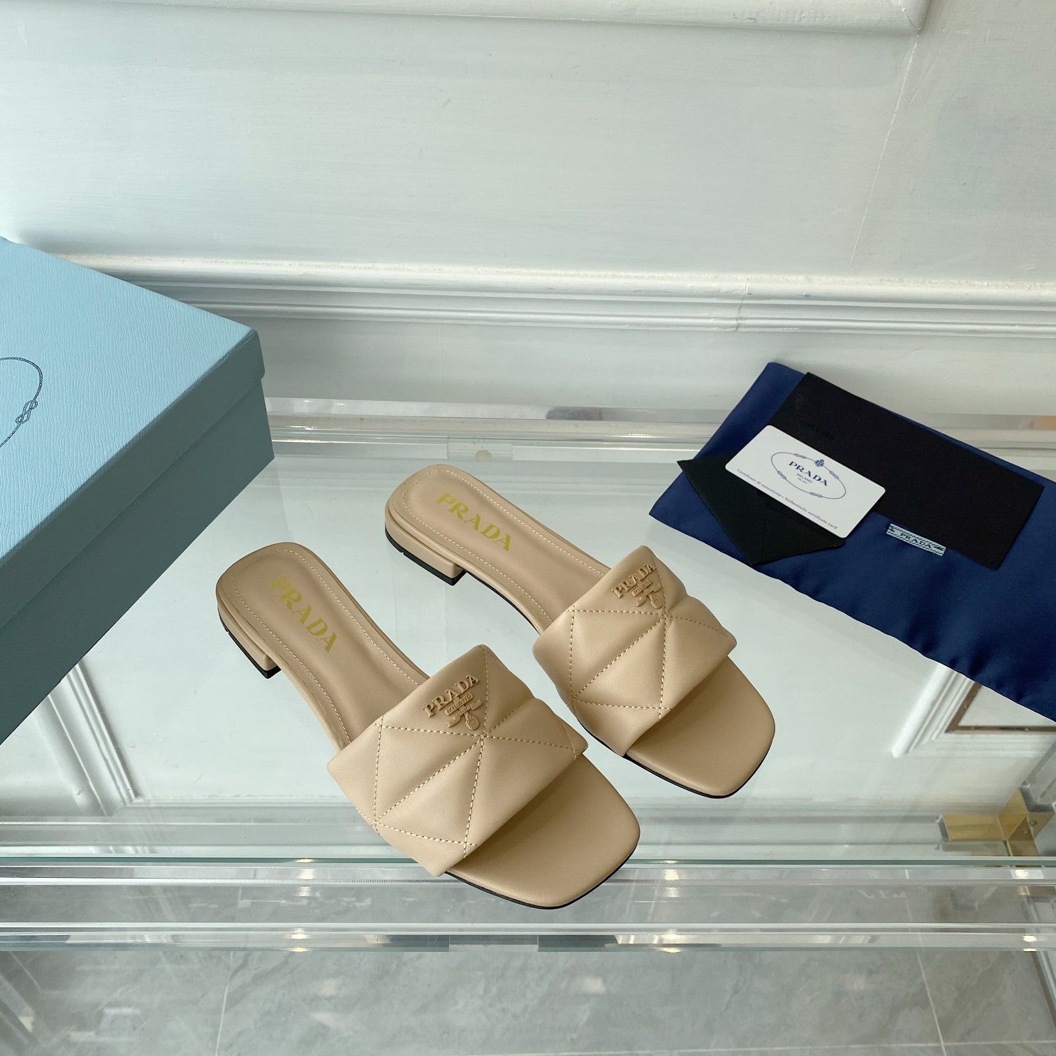 PRADA Pra Slide 25 Quilted Beige leather